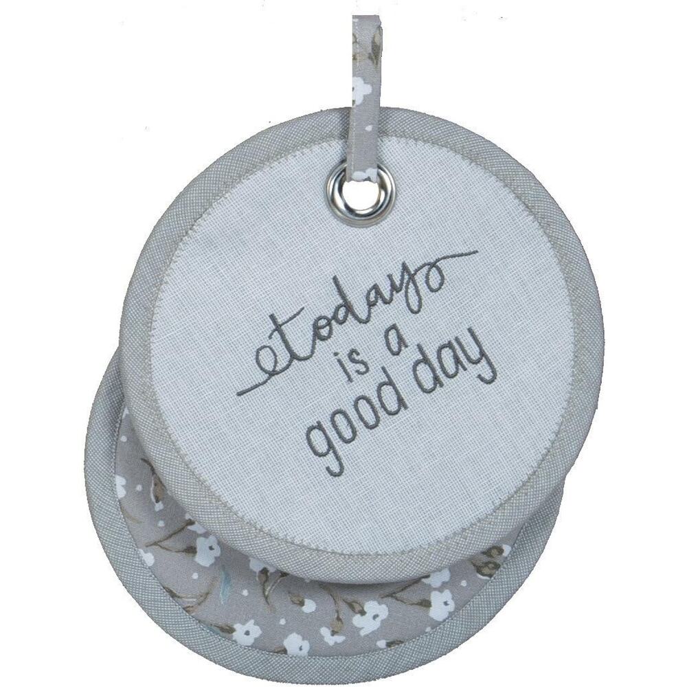 Kay Dee Designs TODAY IS A GOOD DAY Embroidered Gray Floral Pot Holder NEW